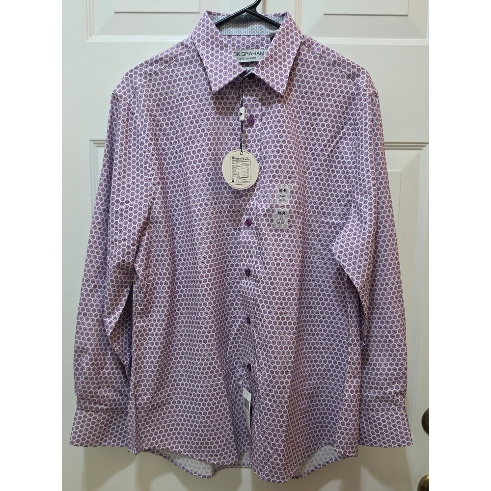 Nick Graham Everywhere Stretch Modern Fit Shirt Purple Floral Geo N7GDS1541WS